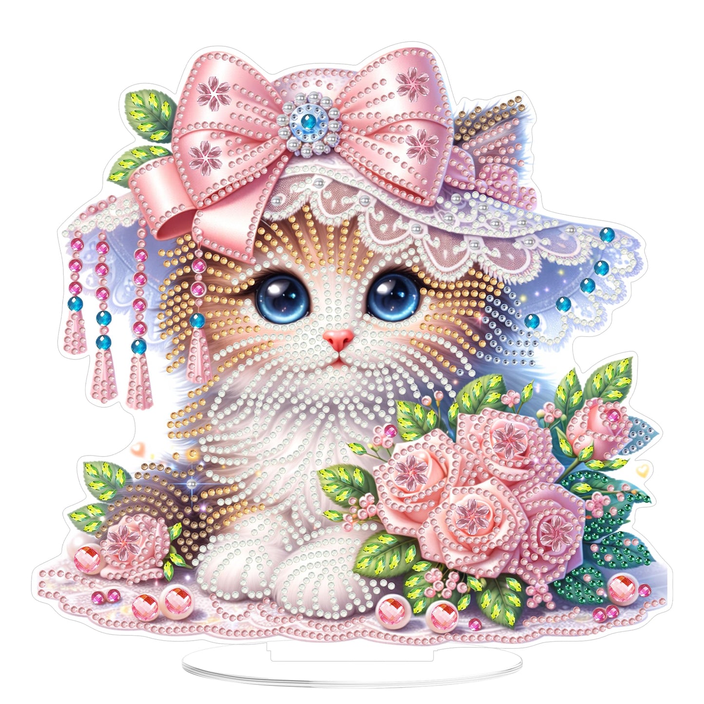 Aeepics DIY Diamond Art Tabletop Kit for Adults, Acrylic Desktop Diamonds Painting Kit Ornament, Stand Up Diamond Art Painting Board Kit (Cat)