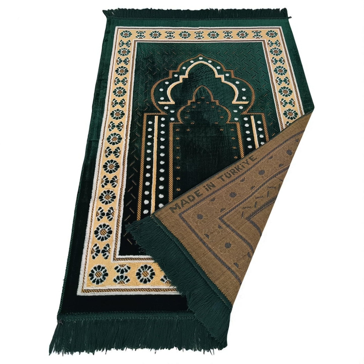 Prayer Mat Rug for Muslim Men, Women or Kids, Portable Praying Mat and Prayer Beads Sets for Islamic Gifts – Muslim Prayer Rug For Ramadan, Umrah, Hajj - Turkish Rug for Meditation and Worship (GREEN)
