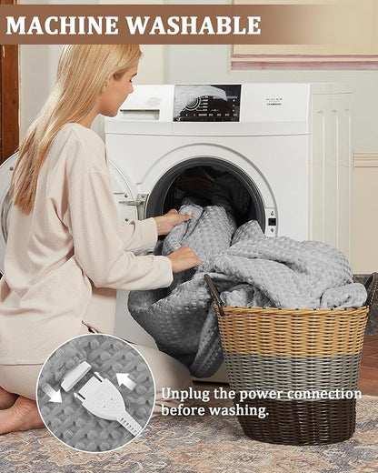 CAROMIO Heated Blanket King Size with LCD Dual Controller, Waffle Weave Fast Heating Electric Blankets, 10 Heat Levels & 1-12H Time Settings, ETL Certified, Machine Washable, Grey, 100" x 90"