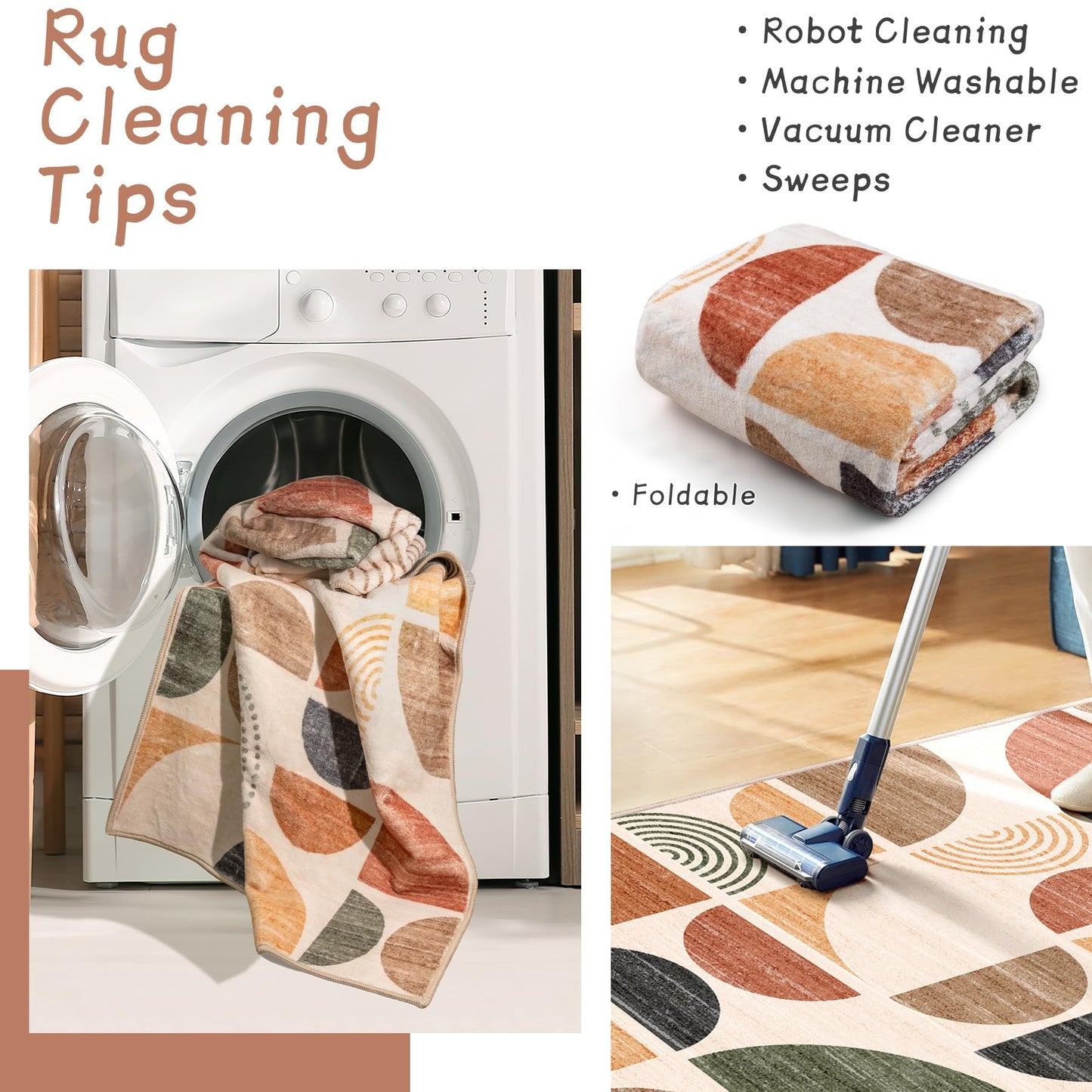 MUJOO Small Rug Washable,Boho 2x3 Area Rugs for Entryway Bathroom Entry Entrance Bedroom Kitchen,Front Door Mat Soft Throw Carpet Non Slip Indoor Modern Abstract Bohemian Terracotta