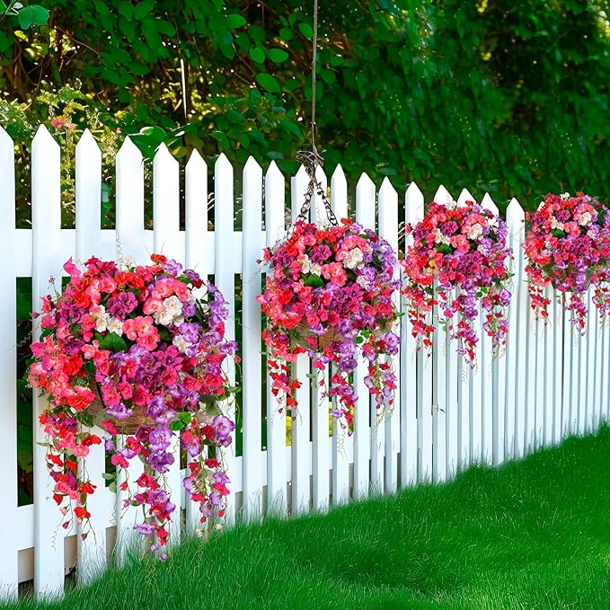 Artificial Flowers for Outdoors 3 Pack Fake Hanging Plants with Faux Hibiscus Flowers Summer Fall Decor UV Resistant Silk Leaves for Indoor Outdoor Front Door Porch Patio Planter Decor