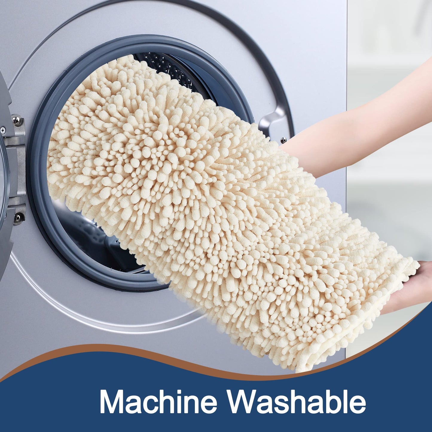 H.VERONNEX Luxury Chenille Cream Bathroom Rugs Sets 2 Piece, Thickened Hot Melt Rubber Bottom Bath Mats for Bathroom Non Slip,Bath Rugs Quick Dry Machine Washable for Shower Mat (32"x20"+17"x24")