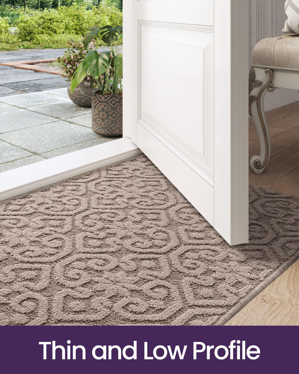 DEXI Front Door Mat Indoor Entrance, 24x36 Non Slip Entryway Doormat Dirt Trapper, Absorbent Entry Mats for Inside House, Patio, Porch, Light Beige