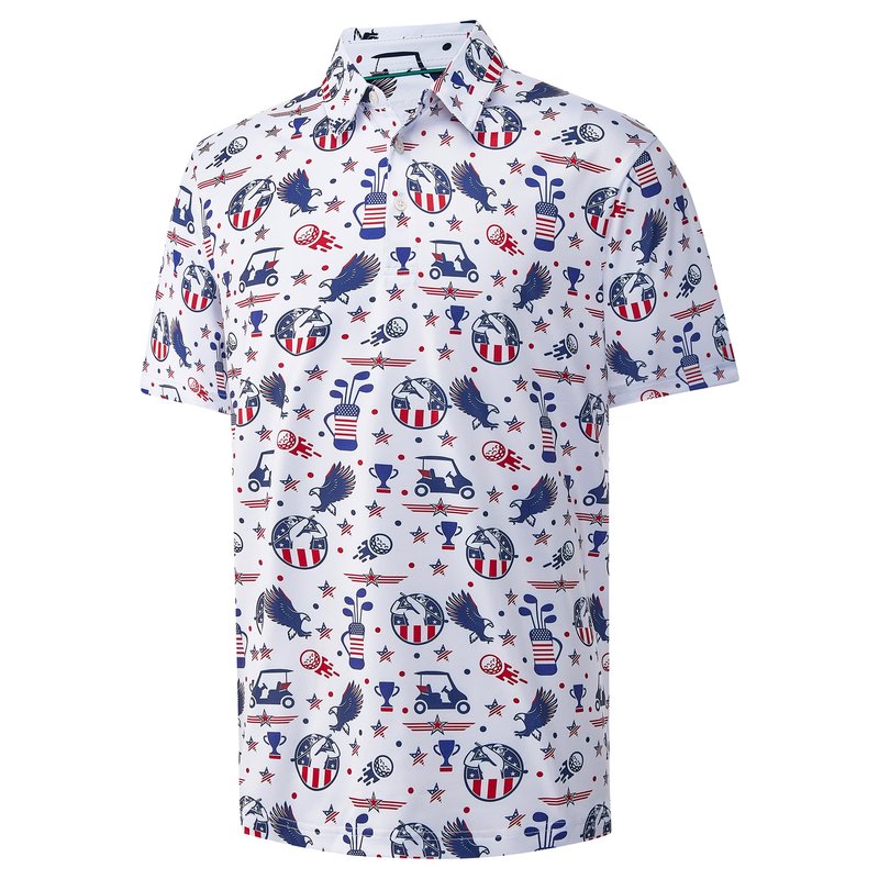 Golf Shirts for Men Dry Fit Moisture Wicking Golf American Flag Casual Print Collared Mens Golf Polo Shirts for Men's Short Sleeve Golfing Polos for Men, XL