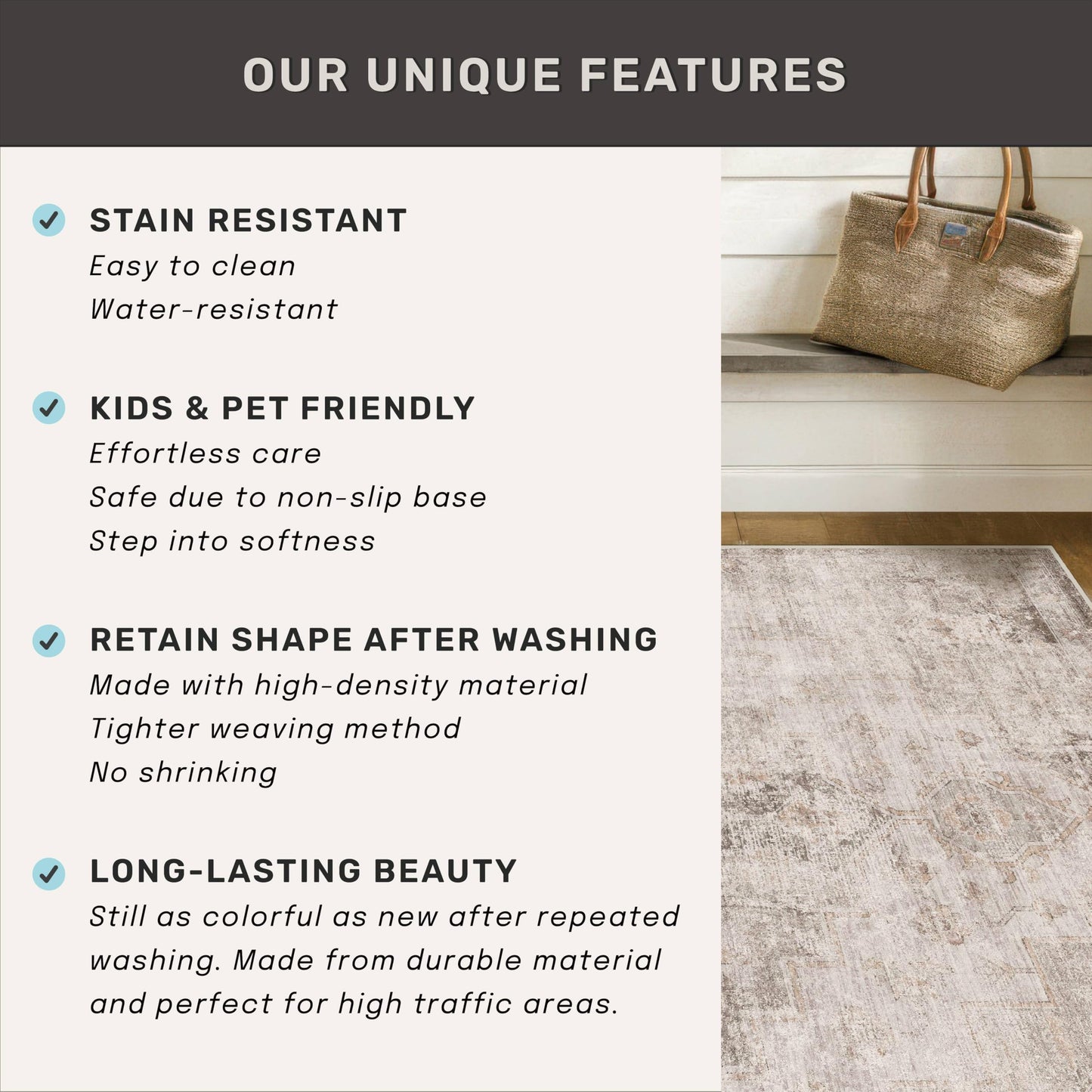 Hazo Haus Farmhouse Area Rugs for Living Room, 8x10 Washable Abstract Rug for Bedroom, Dining Room Under Table and Home Office, Ultra-Soft Low Pile Design, Stain Resistant (Beige/Brown/Peach)