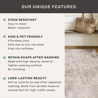 Hazo Haus Farmhouse Area Rugs for Living Room, 8x10 Washable Abstract Rug for Bedroom, Dining Room Under Table and Home Office, Ultra-Soft Low Pile Design, Stain Resistant (Beige/Brown/Peach)