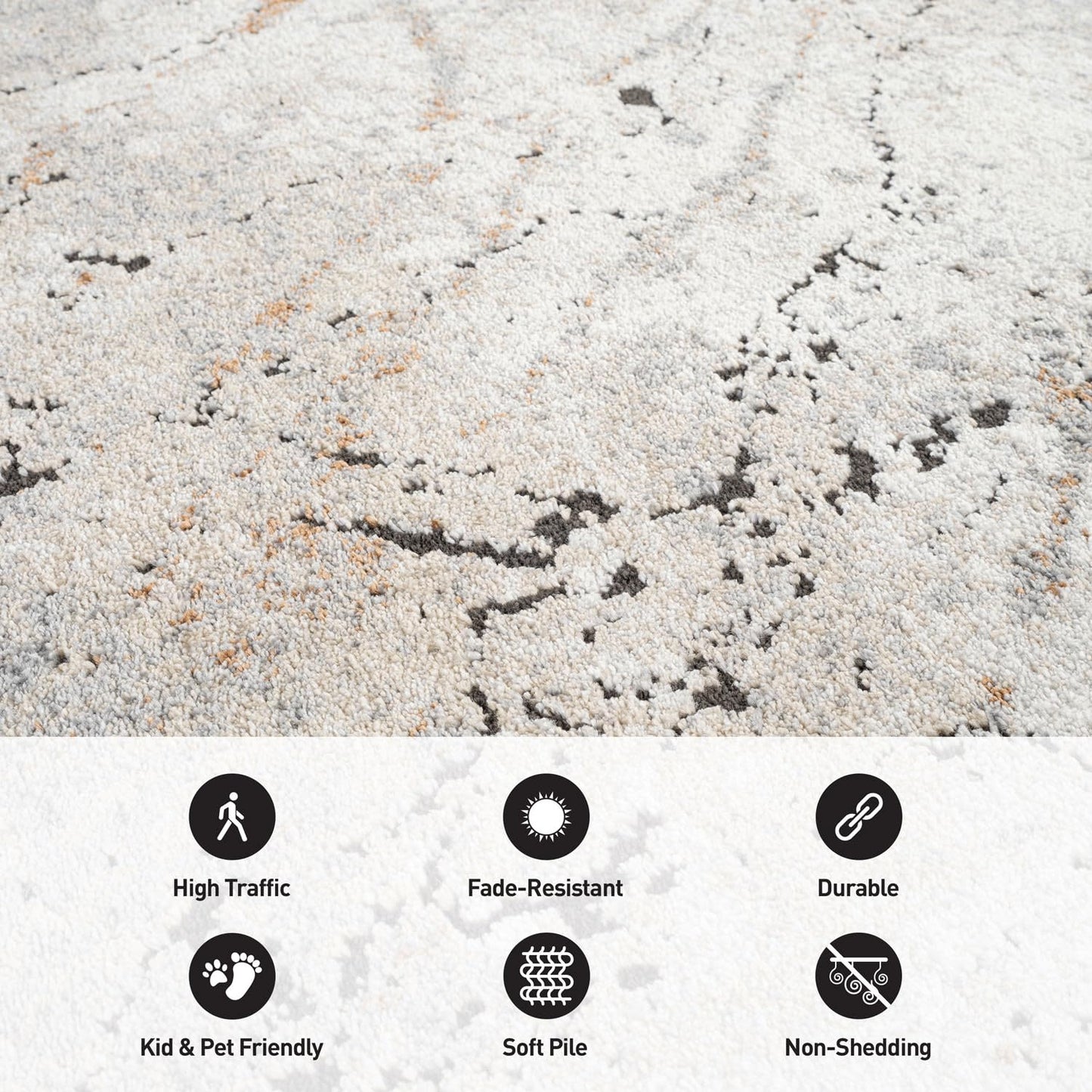 Rugshop Drifted Marble Abstract Area Rug Durable, Kid & Pet Friendly Gray, Ivory, Neutral Tones 5' x 7' Great for Living Rooms, Home Offices, or Breakfast Nooks