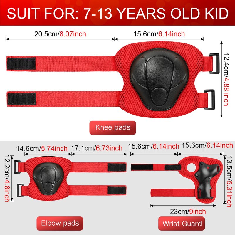Wemfg Kids Protective Gear Set Knee Pads for Kids 7-13 Years Toddler Knee and Elbow Pads with Wrist Guards 3 in 1 for Skating Cycling Bike Rollerblading Scooter(Red)