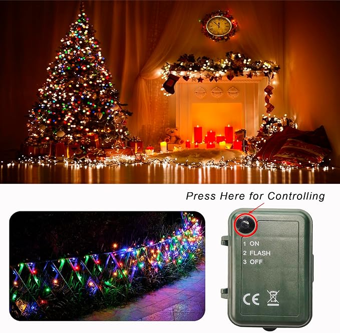 2 Pack Battery Powered String Lights, Total 33 FT 100 LED Colorful Christmas String Lights for Indoor Outdoor Decoration, Twinkle Fairy Light for Tree Classroom Party Room Garden XMAS Tree Party Decor