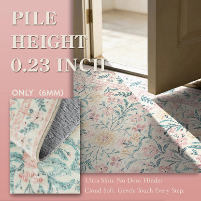 Lahome Sylvie Pink Bedroom Rug for Girls Room Decor, 5x7 Washable Cute Playroom Nursery Rug, Soft Floral Low Pile Carpet for Kids Living Dining Room Indoor, Pink/Multi