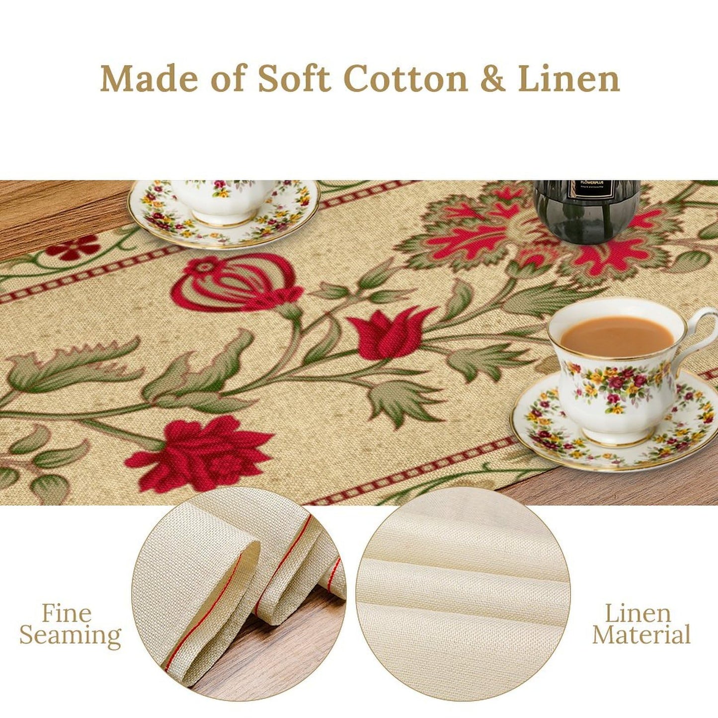 XBDDZSW Rustic Floral Table Runner, Ethnic Style Leaf Flower Art Design Patterns Printed Linen Table Runner for Home Kitchen Dining Table Decoration 13x36 Inch