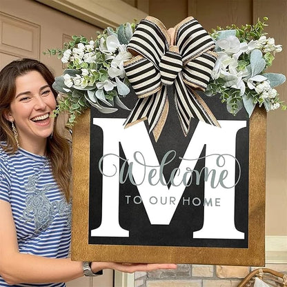 16'' Personalized M Letter Wooden Welcome Sign – All-Season Front Door Decor, Porch Décor for Outdoor, Durable & Elegant Door Wreath Alternative