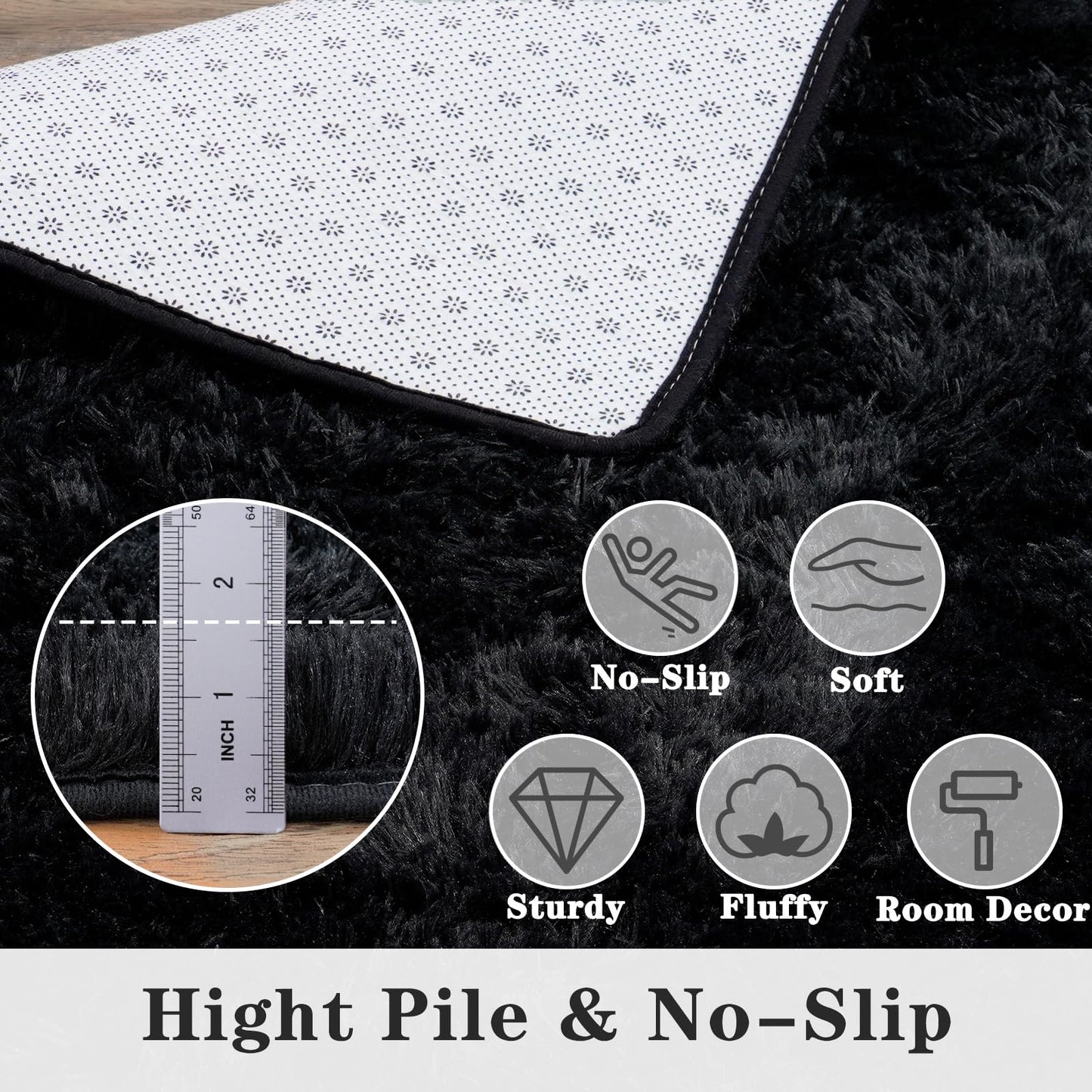 Dssimo Super Fluffy Black 8x10 Area Rugs for Living Room, Modern Large Shag Rug for Bedroom, Non-Slip Plush Shaggy Thick Black Carpet for Nursery Kids Room Boys Girls Dorm Indoor Home Office Decor