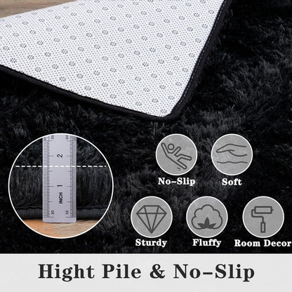Dssimo Super Fluffy Black 8x10 Area Rugs for Living Room, Modern Large Shag Rug for Bedroom, Non-Slip Plush Shaggy Thick Black Carpet for Nursery Kids Room Boys Girls Dorm Indoor Home Office Decor