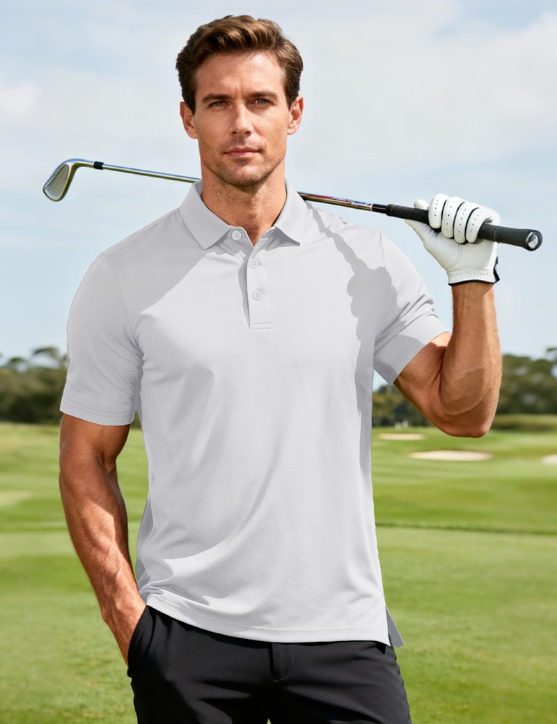 MAGCOMSEN White Polo Shirts for Men Short Sleeve Performance Moisture Wicking Golf Polos Athletic Work Casual Plain Collared Shirt