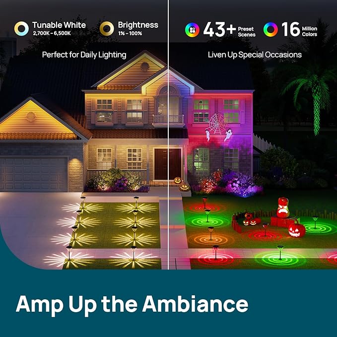 Linkind Smart Solar Pathway Lights SP6C, APP Control Solar Lights Outdoor Waterproof with 5 Swappable Lenses Landscape Lighting, Color Changing Garden Decor for Yard, Patio, Driveway(2 Pack)
