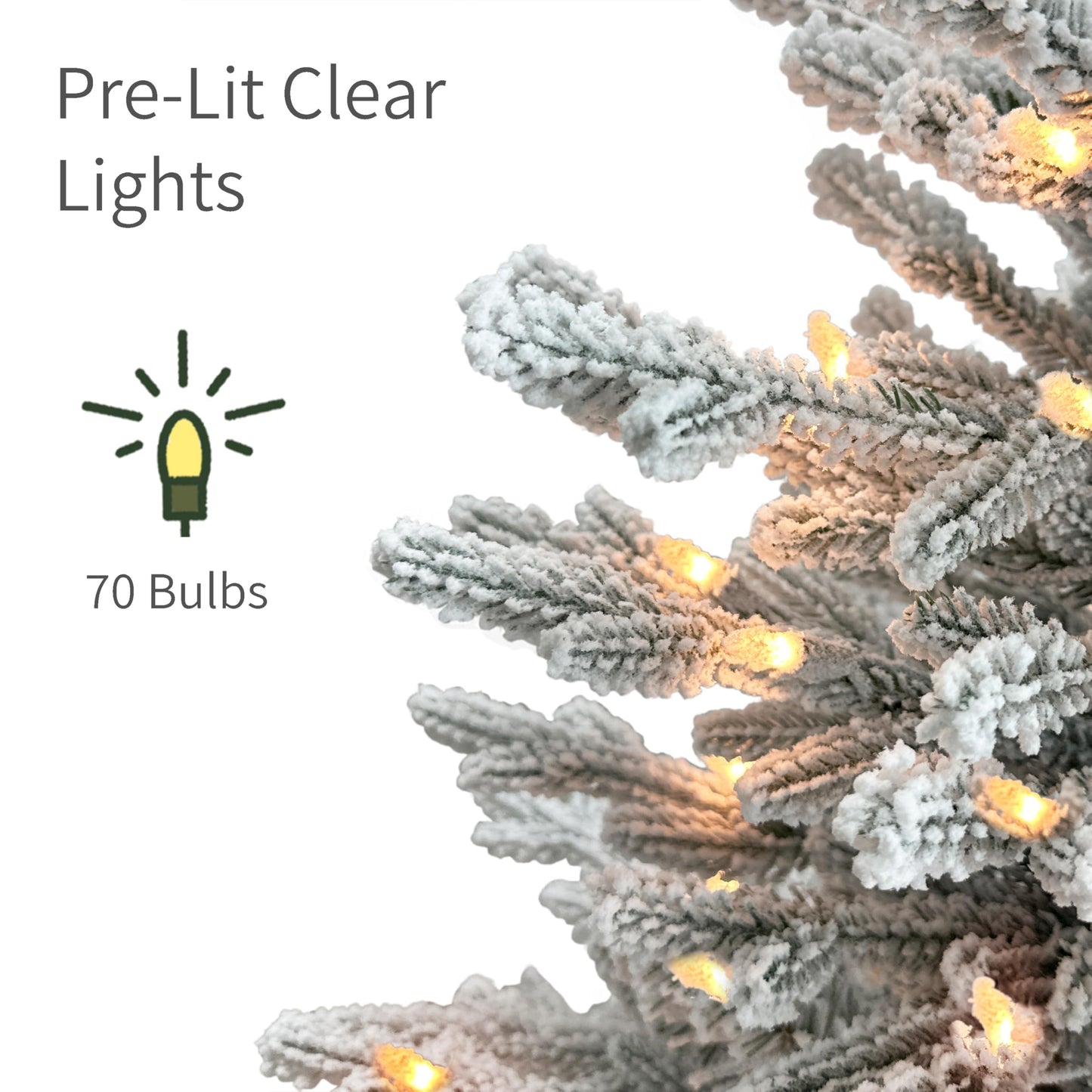 Puleo International 4.5ft Pre-Lit Potted Flocked Arctic Fir Christmas Tree with 70 Clear Lights, 419 Realistic Dense Snow Flocked Branch Tips, Easy Setup Artificial Trees with Sturdy Stand