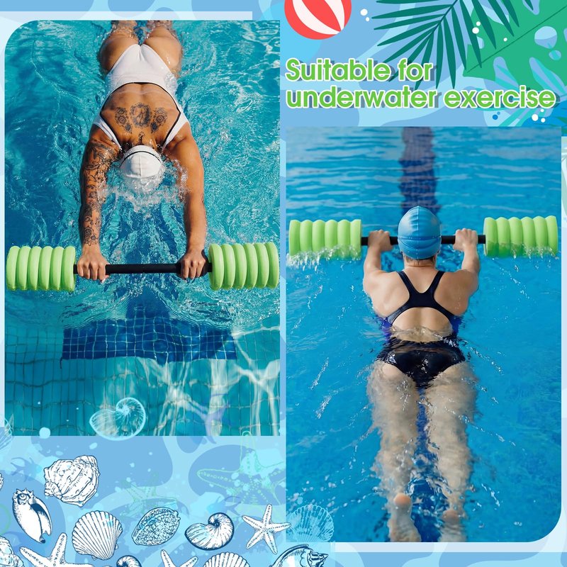 Soulchen Long Aquatic Exercise Dumbbells Foam Water Weights Dumbbell Aquatic Pool Barbells with High Density EVA Foam for Swim Water Aerobics Workouts Loss(Green,37.01 Inch)