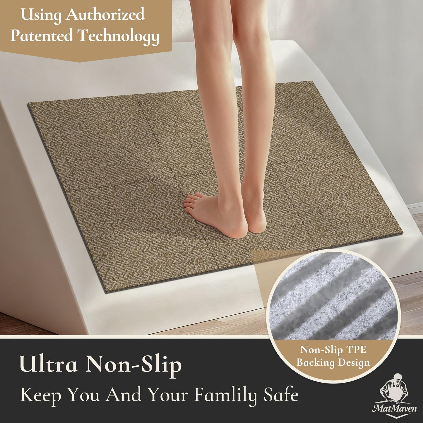 MatMaven Area Rugs for Kitchen,Living Room,6 Pieces 12"x12" Super Absorbent and DIY Square Carpet,Non Slip Machine Washable Rug,Soft Indoor Floor Carpet for Bedroom,Office,Sink,Laundry,Beige