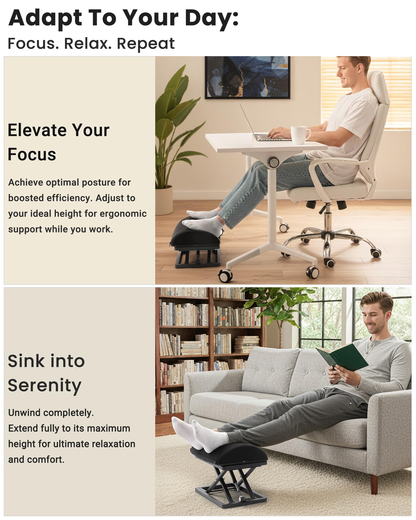 Wikabex Truly Infinite Height Adjustable Footrest｜No Bending Needed—Foot Step-to-Adjust｜2.7"-13.1" Height｜Washable｜Foot Rest Stool for Under Desk at Work, Office/Home/Gaming/Study Desk Essentials