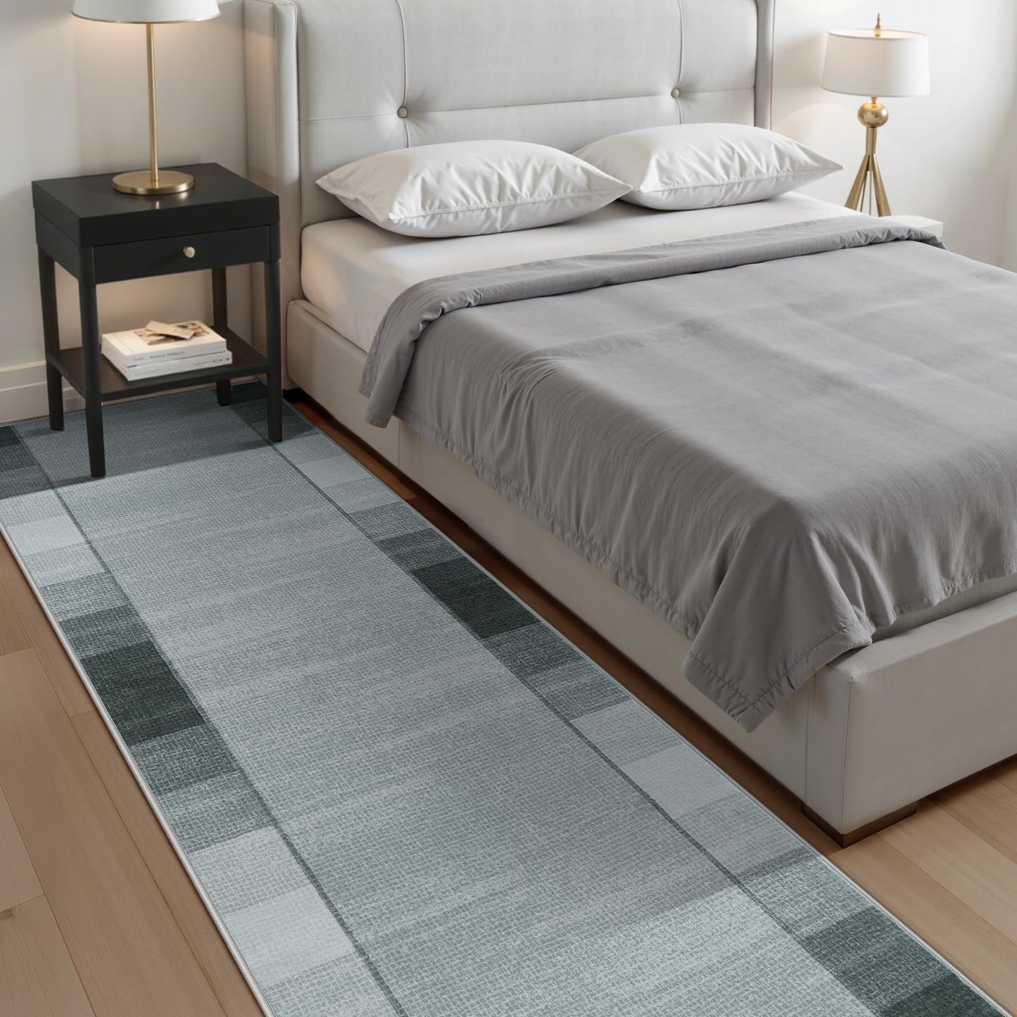 Uphome Modern Runners for Hallways, 2'6x8 Washable Checkered Kitchen Runner Rugs Non Slip, Stain Resistant Ombre Geometric Entryway Runner Rug Low Pile, Soft Carpet for Hallway Bedroom Bathroom, Grey