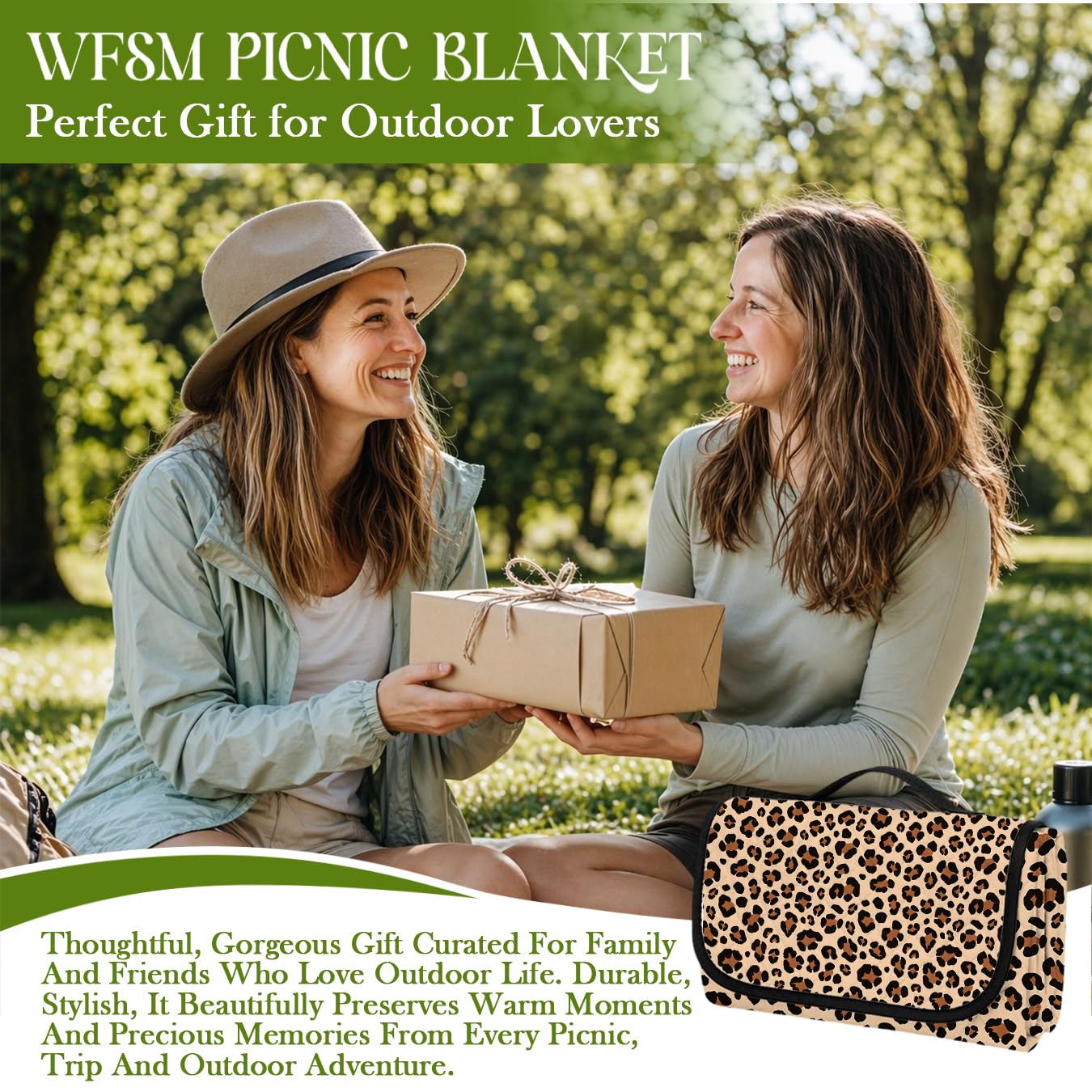 WFSM Leopard Print Picnic Mat 80x60 Inch, Leopard Print for Women, Cheetah Outdoor Play Mat for Adults and Toddlers Waterproof Sandproof Beach Blanket Travel Camping Rug