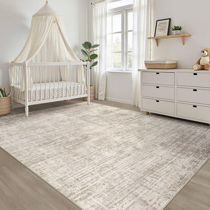 8x10 Area Rugs Living Room: Washable Large Neutral Brown Rug Abstract Soft Modern Stain Resistant Indoor Floor Non-Slip Carpet for Bedroom Nursery Kids Office Playroom Dining Room Under Table Home