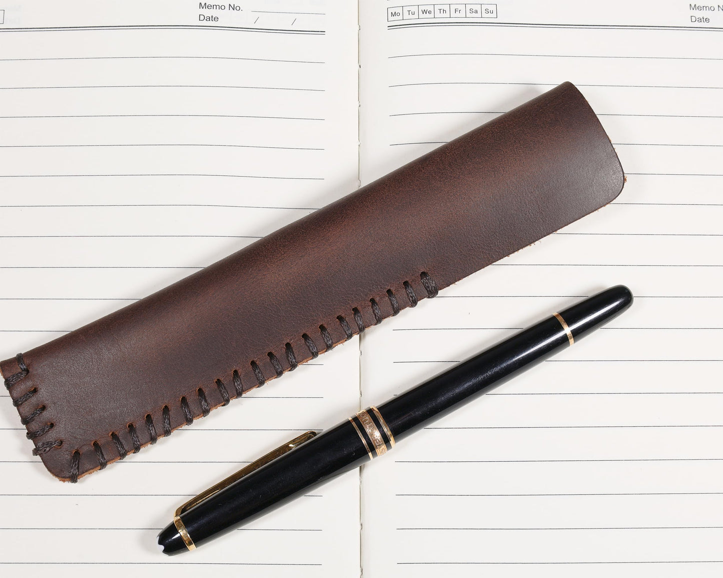 Handmade Genuine Leather Single Pen Case Fountain Pen Sleeve Holder Pouch Cover Vintage (Coffee)