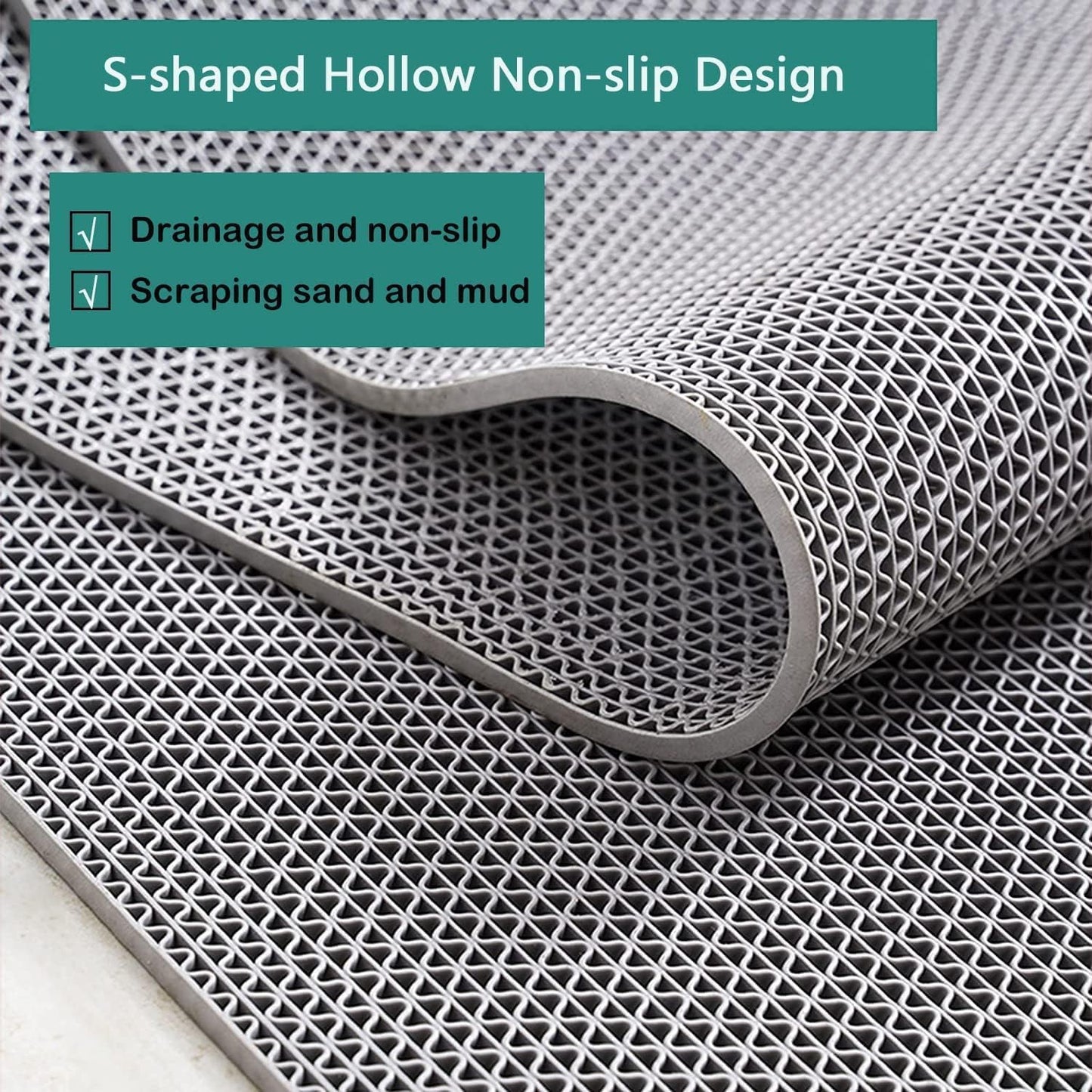 4x10 Ft Non Slip Drainage Floor Mats, 0.22'' Thick PVC Mesh Hollow Drainage Mat, Bathroom Pool Floor Mat for Garage Basement Restaurant Swimming Pool Bath Shower Wet Area (Gray)