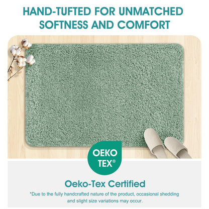 Microfiber Thick Bathroom Rugs Set 3 Piece, Flurry Non Slip Bath Rug, Soft Plush Absorbent Bathroom Mat, Machine Washable Luxury Toilet Rug Set, Bath Mat for Tab, Shower and Bathroom, Sage Green