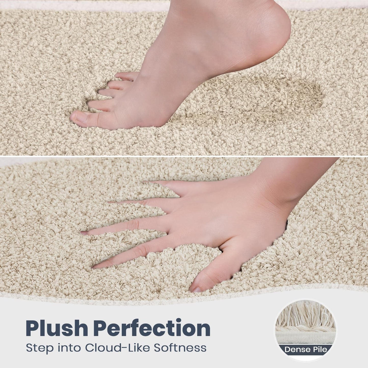 PURRUGS Bathroom Rug Non-Slip Machine Washable 20" x 30", Super Absorbent and Quick Dry Shaggy Microfiber Bath Mat, Extra Soft and Plush Bath Rug for Bathtub, Shower, and Sink, Beige