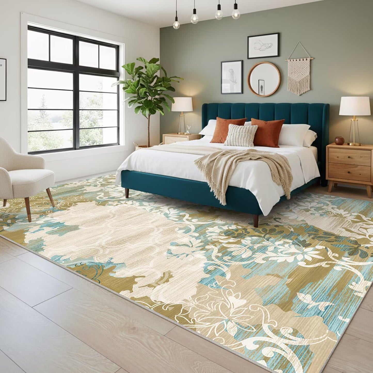 5x7 Area Rugs,Abstract Area Rugs, Modern Washable Non-Slip Rug for Living Room, Bedroom, Dining Room, Soft Low Pile Carpet, Neutral Decor for Home and Office,Abstract Floral - Yellow