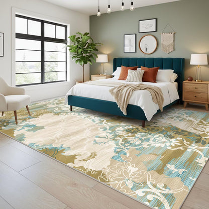5x7 Area Rugs,Abstract Area Rugs, Modern Washable Non-Slip Rug for Living Room, Bedroom, Dining Room, Soft Low Pile Carpet, Neutral Decor for Home and Office,Abstract Floral - Yellow