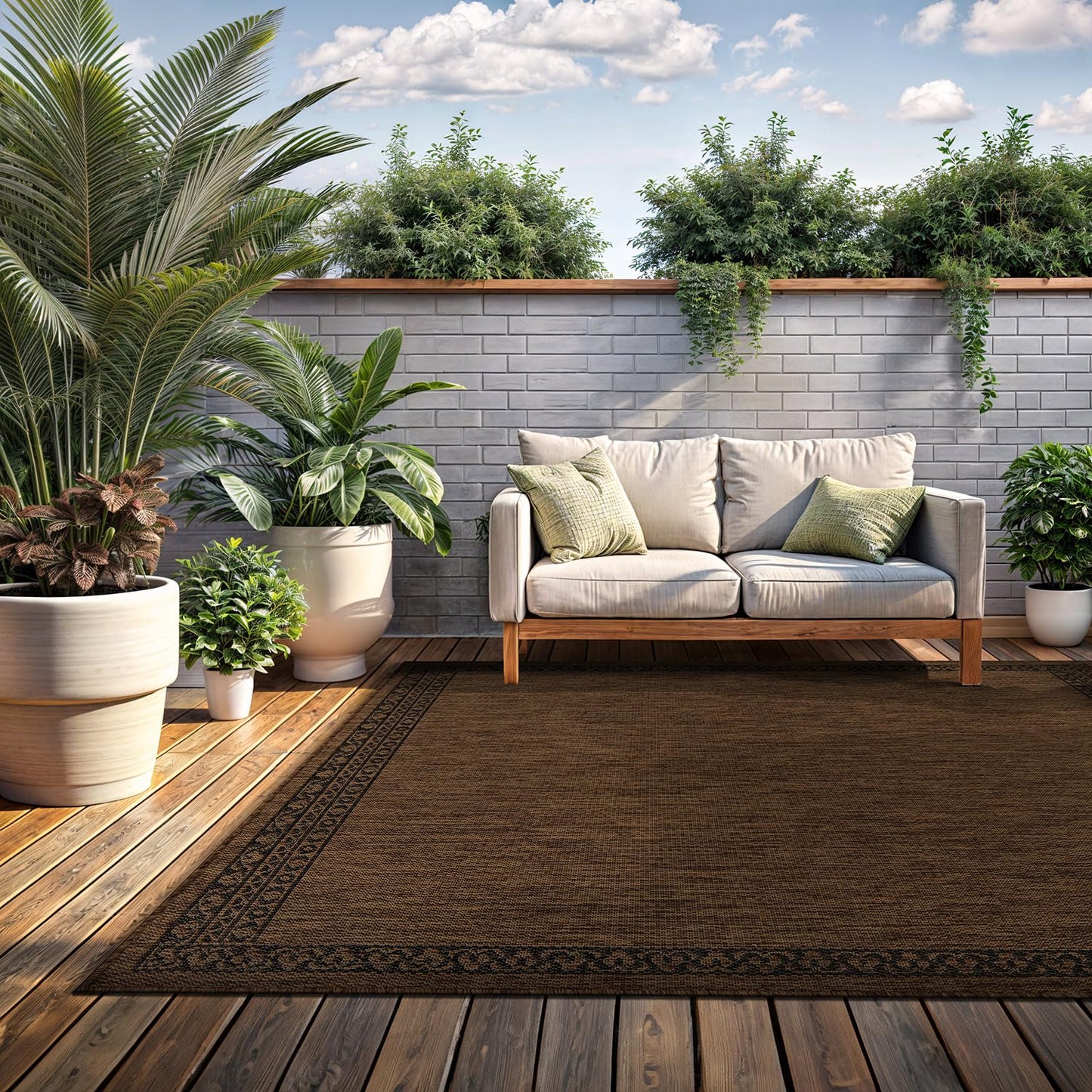 Washable Outdoor Rug 8x10 Modern Area Rugs Outdoor Carpets Bordered Pattern Non Shedding Waterproof Easy Clean Patio Deck Porch Living Room Bedroom Garden RV (8 X 10 Gold)