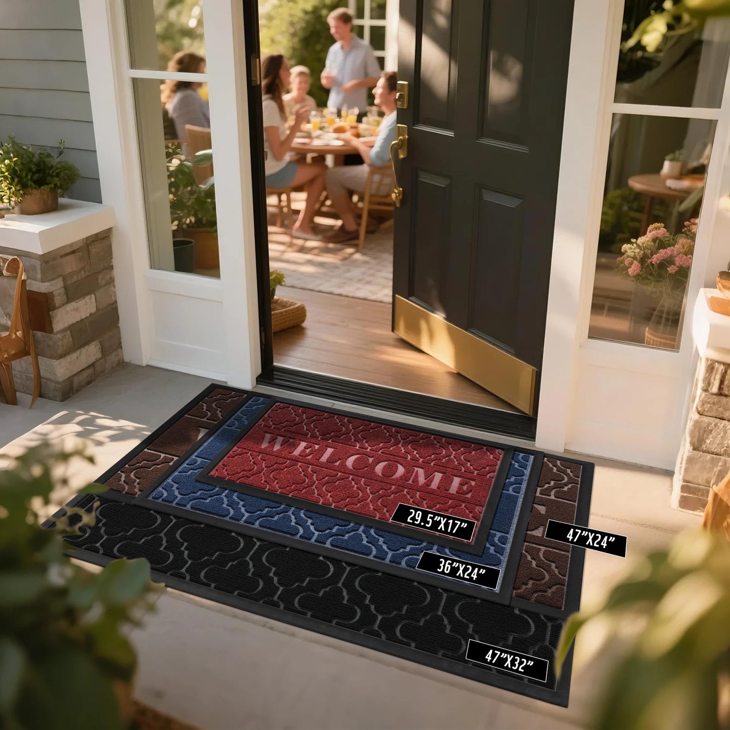 Yimobra Welcome Matt Outdoor Indoor 29.5x17, All-Weather Waterproof Front Door Mat, Non-Slip Low Profile Porch Patio Entrance Doormat, Blue