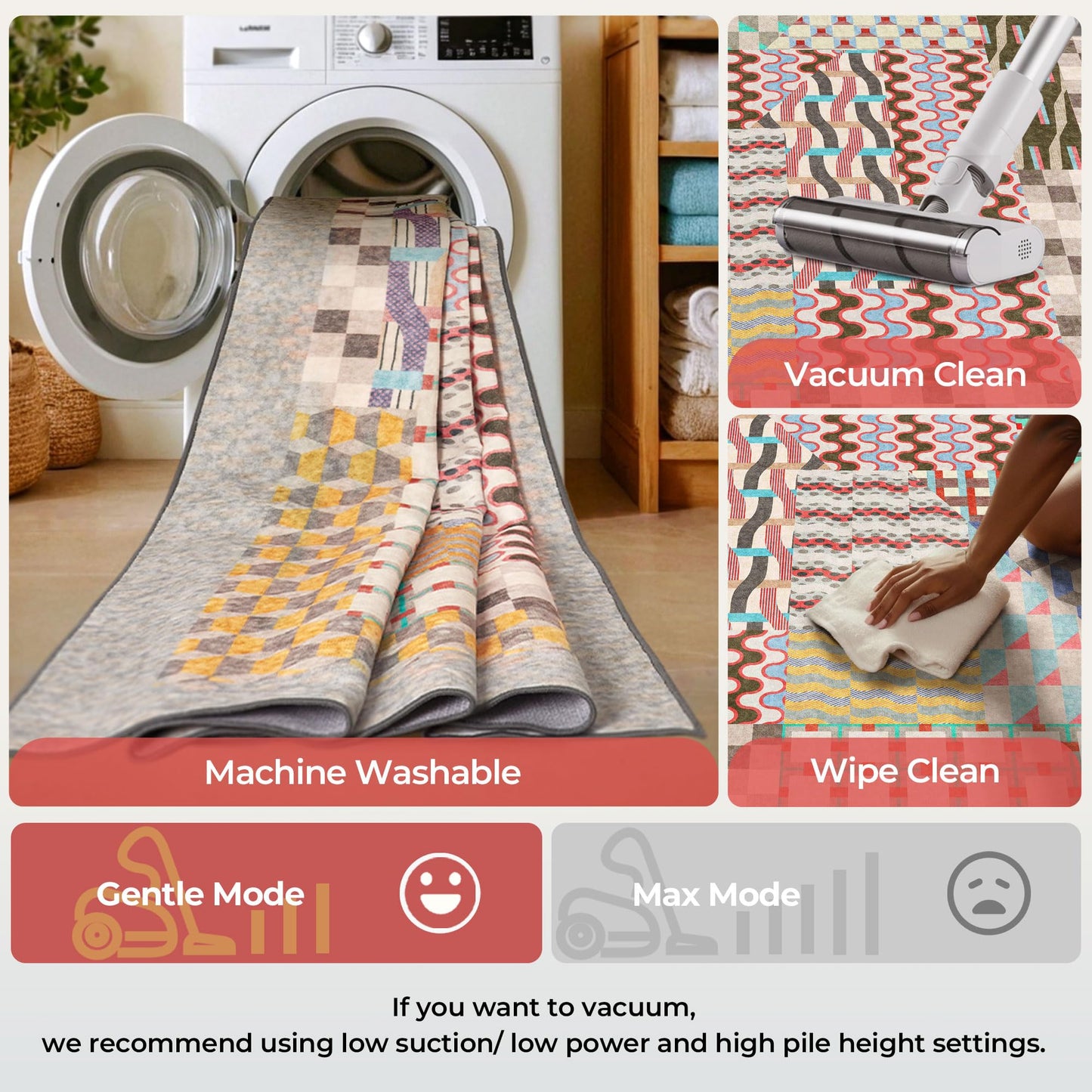 Kokia 8x10 Modern Geometric Washable Area Rug, Non-Slip Stain-Resistant Low Pile Rug for Living Room, Bedroom, Dining Room, Multicolor Bauhaus Grey