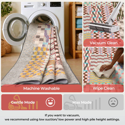 Kokia 8x10 Modern Geometric Washable Area Rug, Non-Slip Stain-Resistant Low Pile Rug for Living Room, Bedroom, Dining Room, Multicolor Bauhaus Grey