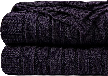 NTBAY 100% Pure Cotton Oversize (60x80) Cable Knit Throw Blanket, Super Soft Warm Knitted Blanket for Bed, Sofa, Chair, Couch - Extra Cozy, Machine Washable, Comfortable Home Decor, Eggplant Purple