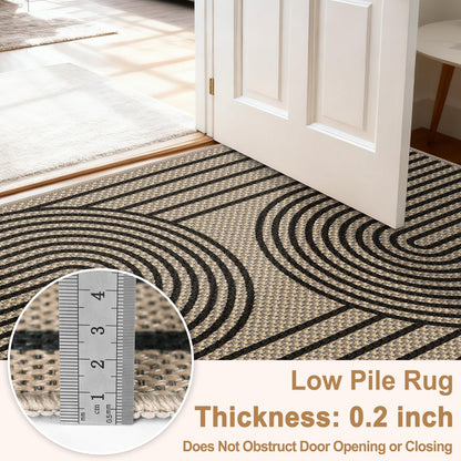 VSIWB Easy Jute Rugs for Entryway, 3' x 5' Indoor Outdoor Rug, Black Farmhouse Washable Ultra-Thin Non-Slip Area Rug for Foyer, Backdoor, Living Room, Kitchen, Bedroom, Balcony