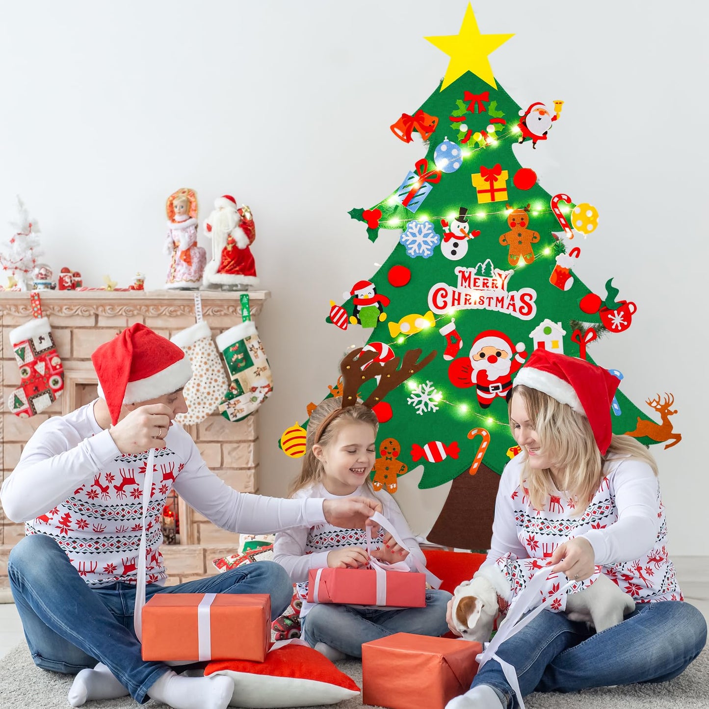 Max Fun DIY Felt Christmas Tree Set 3.2Ft with 41 Ornaments for Kids Toddlers Home Wall Hanging Felt Christmas Craft Kits Xmas Decoration Party Supplies