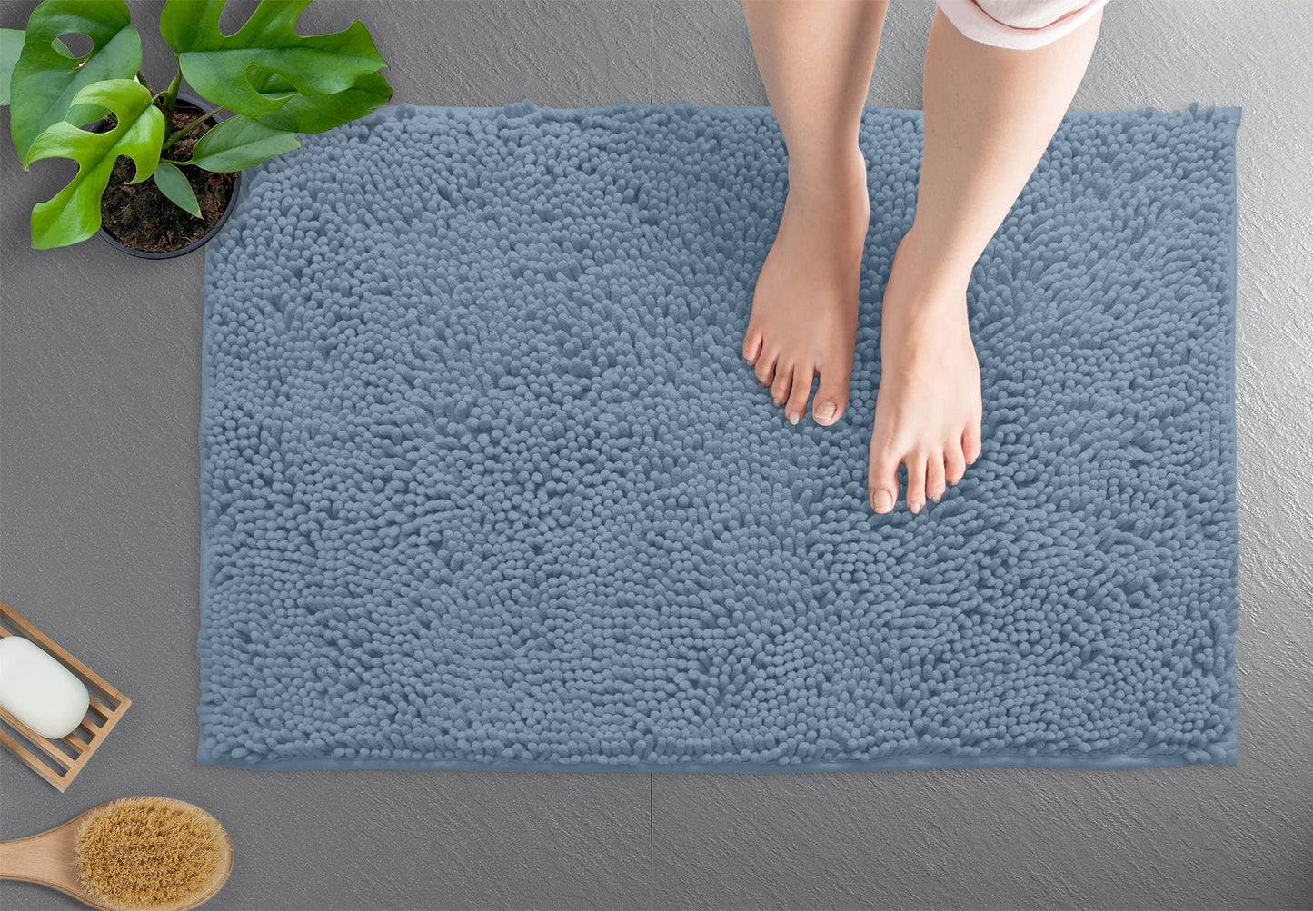 LuxUrux Bath Mat, Extra-Soft Plush Non-Slip Bathroom Rug, Luxury Chenille Microfiber Material, Super Absorbent Shaggy Bath Rug. Machine Wash & Dry (17 x 24 inches, Sky Blue)