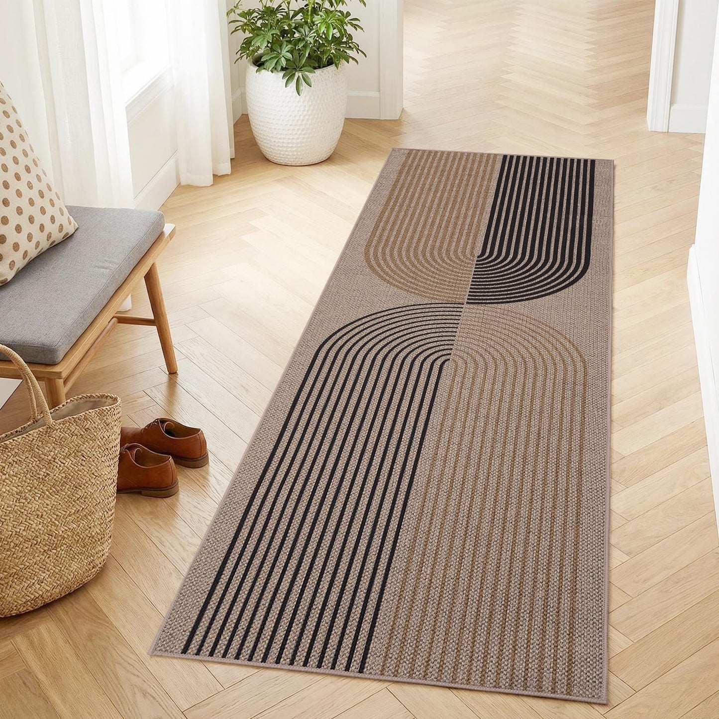 GarveeHome Easy Jute 2x8 Runner Rugs Modern Rainbow Rug for Hallway Kitchen Non Slip Indoor Outdoor Runner Door Mat for Laundry Porch