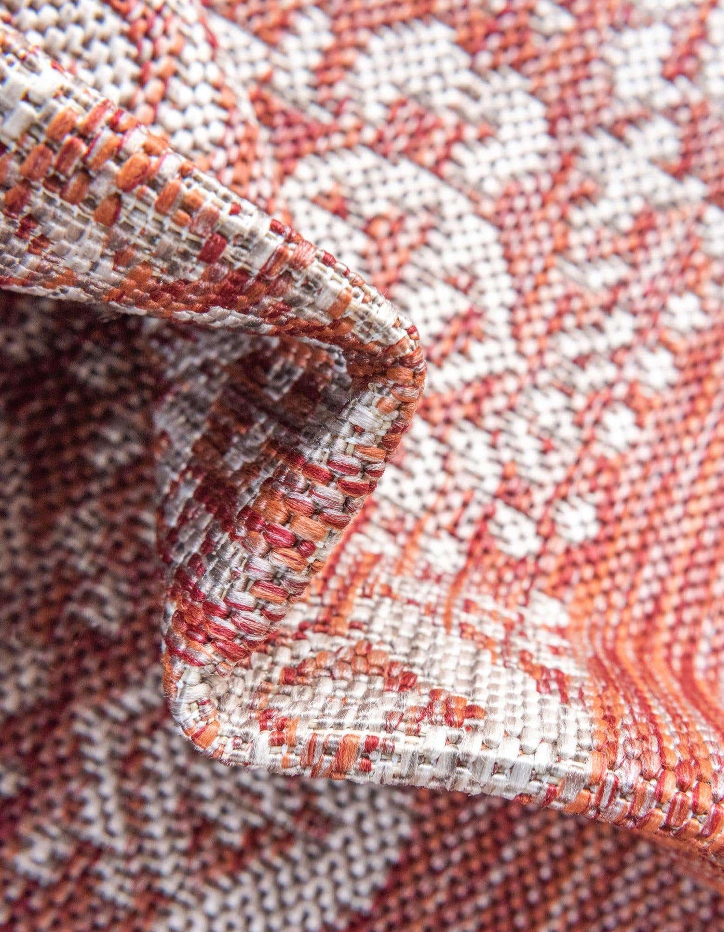 Unique Loom Outdoor Border Collection Area Rug - Floral Border (10' 8" Round Rust Red/Ivory)