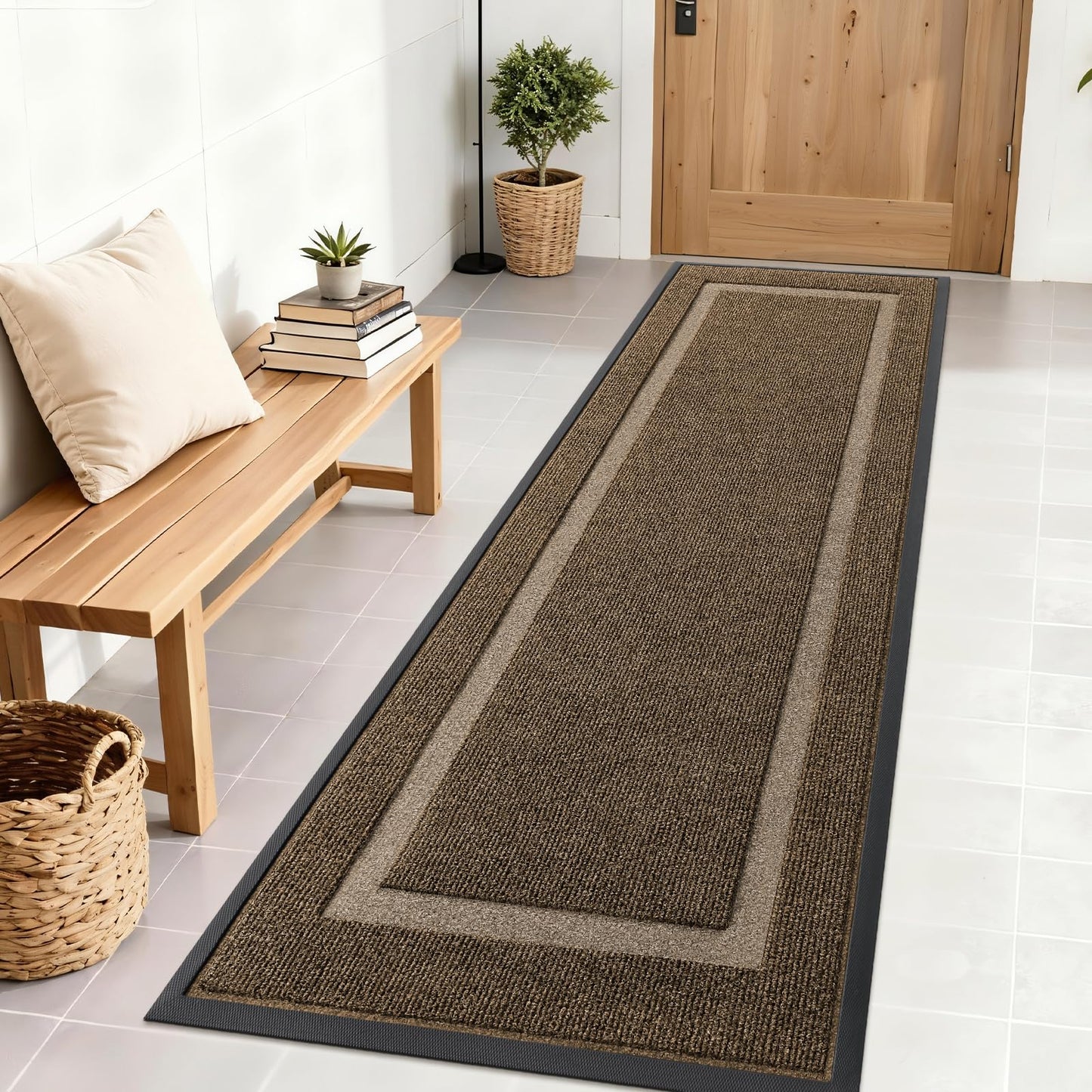 OLANLY Front Door Mat Indoor Outdoor Entrance, Waterproof All-Season, All-Weather Doormat, Sturdy Natural Rubber, Fade Resistant, Low Profile, Easy Clean Patio Porch Entryway Mat, 71x23, Brown