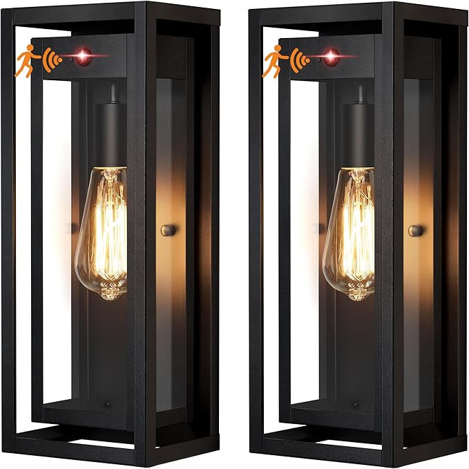 15" Motion Sensor Outdoor Wall Lights, 2 Pack Large Dusk to Dawn Outdoor Lights, 3 Lighting Modes Waterproof Anti-Rust Wall Sconces, Exterior Lighting Fixtures for Front Door, Porch, Garage