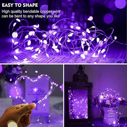 pozzolanas 50 Pack Purple Fairy Lights Battery Operated 3 Modes 7FT 20 LED Waterproof String Lights Twinkle Silver Wire for Mason Jars Wedding Christmas Halloween Part Decor (50, Purple)