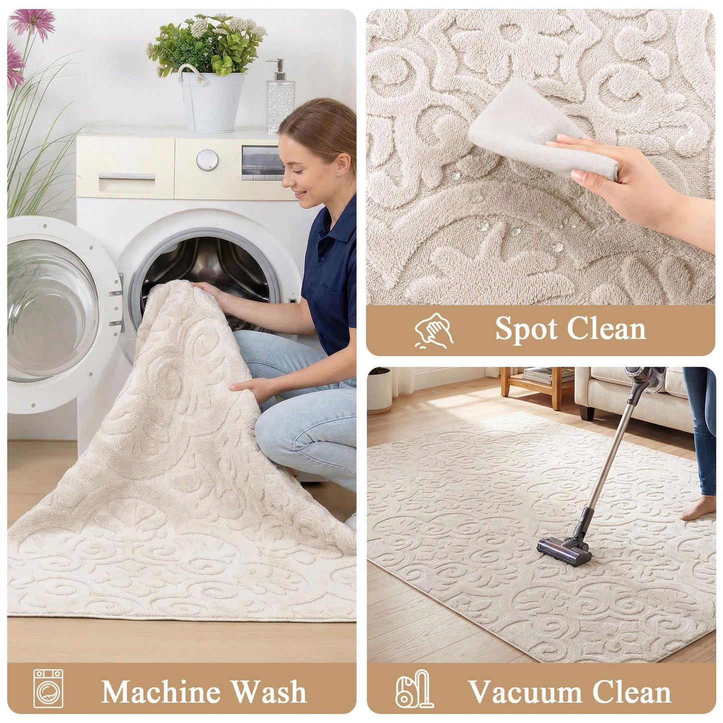 U'Artlines 2x6ft Hallway Runner Rug, Non Slip Washable Kitchen Rugs, Neutral Beige Modern High-Low Pile Rug Soft Cozy Floor Carpet Runners for Hallways Entryway Laundry Room Kitchen Bathroom