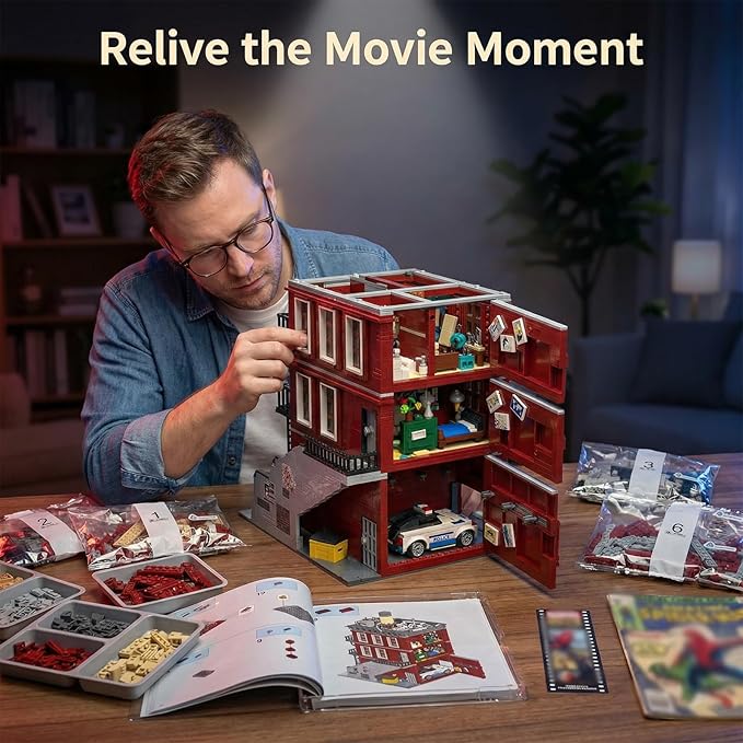 Spider Final vs. Building Set for Adults - MOC Heroes Peter &amp Friends' Apartment House Modular Building with Police Car Deli Grocery for Architecture Collectors Movie Fans Gift (3559 Pcs)