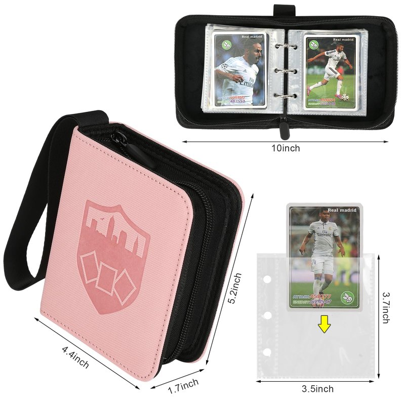 GERMUN Mini Card Binder 1 Pocket, 80 Pockets Trading Card Binder, Premium Small 2 Pocket Trading Card Collection Album Folder with 40 Sleeves Double Sided - Gifts for Kids (Pink)