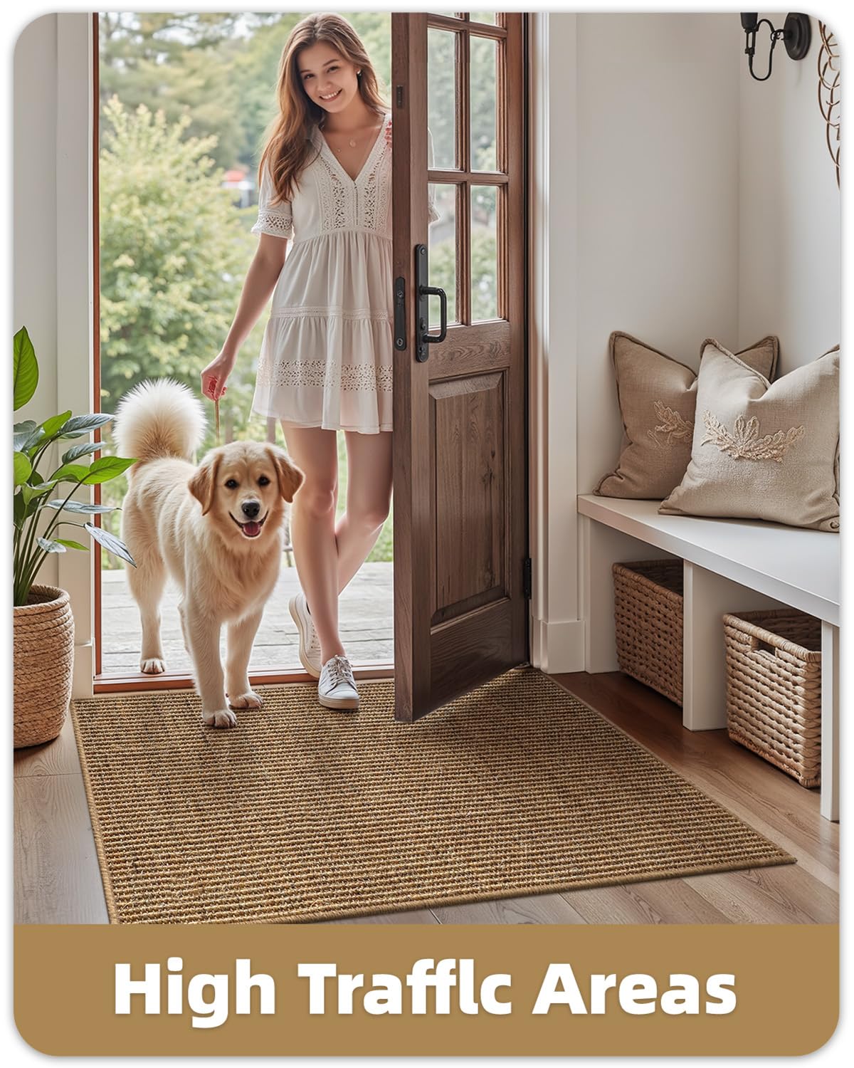 Color&Geometry Handwoven Jute Entry Rug - Natural Textured Front Door Mat 32"x48", Non-Slip Durable & Eco-Friendly Doormat for High-Traffic Entrance, Rustic Farmhouse Welcome Mat, Sisal Brown